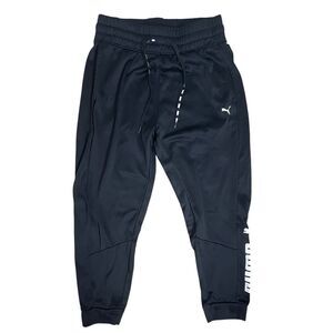 Puma Black Jogger Pants Men L Athletic Track Sweatpants Logo Tapered